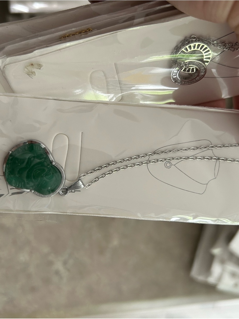 4-$50 Buddha Green Heart Pendant Necklace - Silver Chain